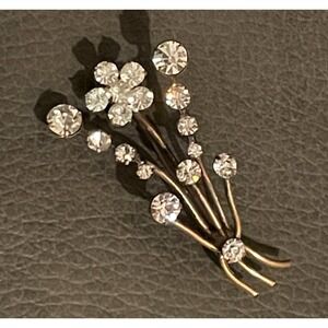Vintage Austria Flower Brooch Rhinestone Pin 1940s Floral Jewelry